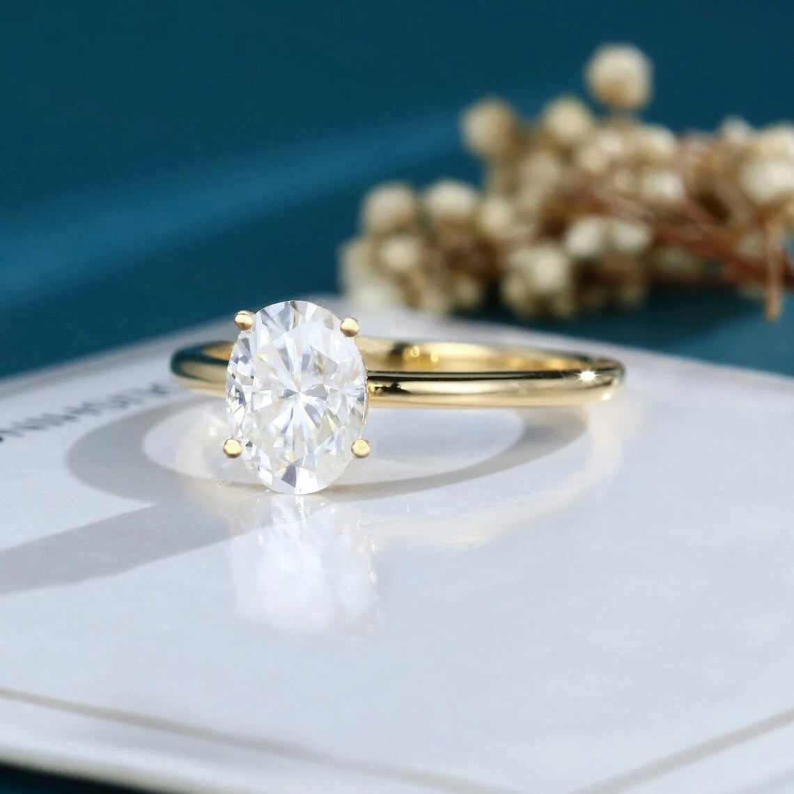 Unique Oval Cut 925 Sterling Silver 1-3ct Moissanite Engagement Solitaire Ring for Woman Girl 14K Gold Plated with Certificate