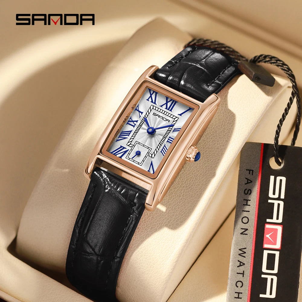 SANDA 1116 2024 Fashion Quartz Movement Women's Watch Luxury Steel And Leather Strap Wristwatch Ladies Dress Watches Simple Hour