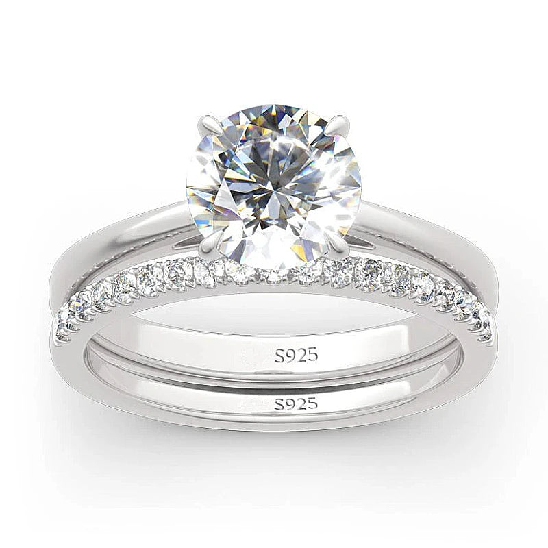 ANZIW 2 Carat All Moissanite Ring Bridal Sets Silver 925 Solitaire Engagement Wedding Rings & Stackable Eternity Bands for Women