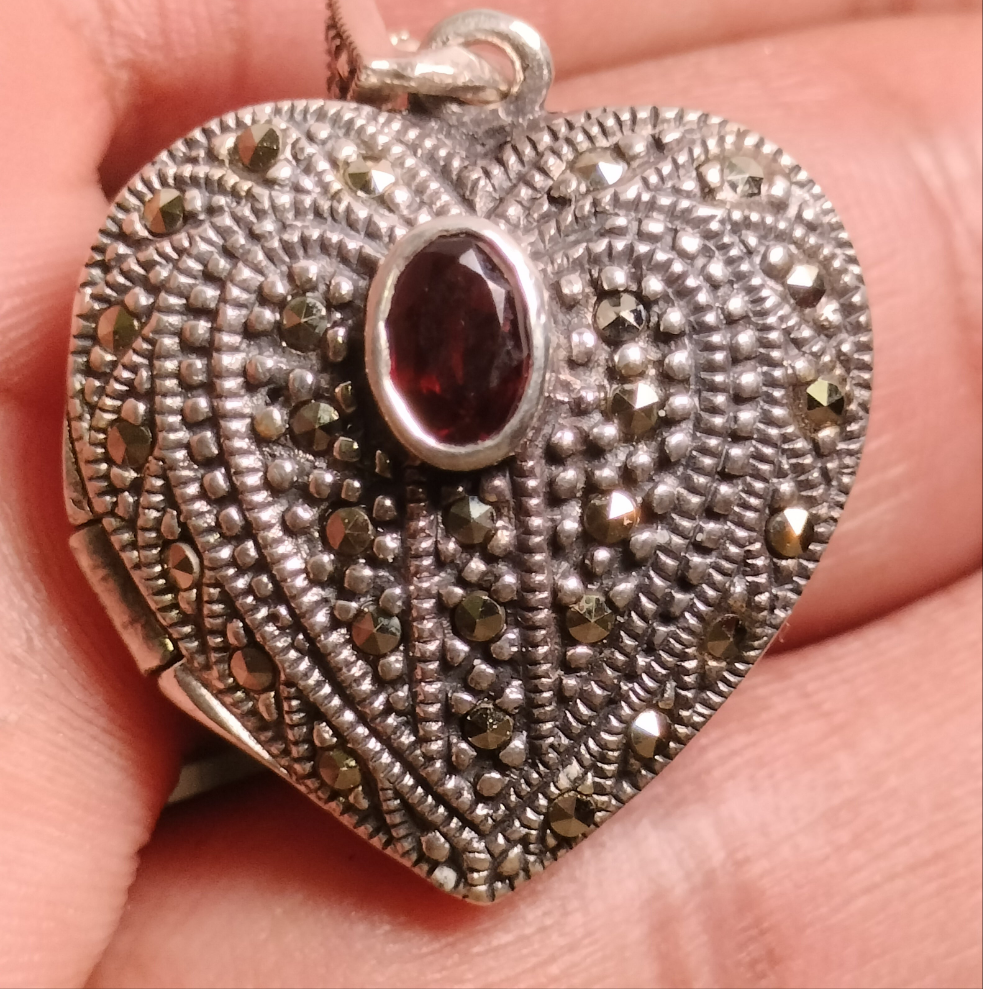 Sterling Silver Marcasite and Garnet Locket