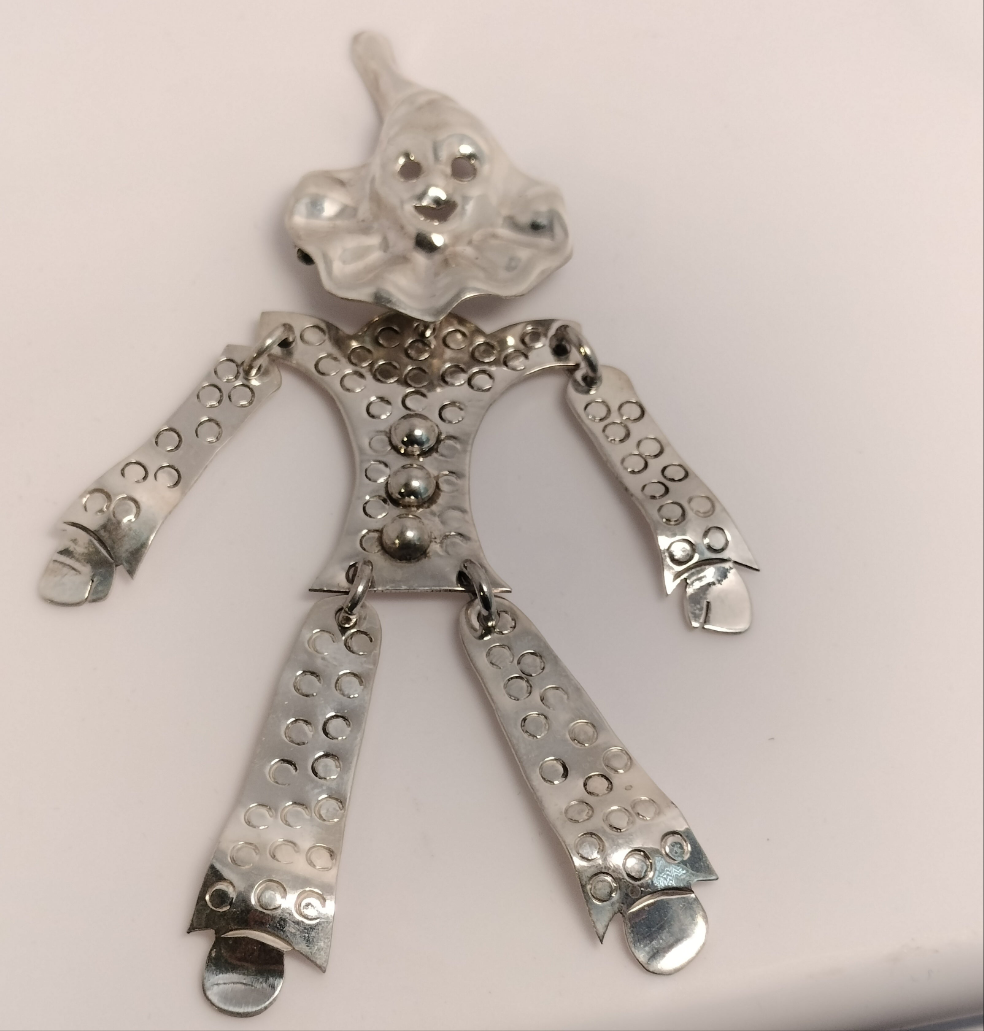 Sterling Silver Clown Brooch