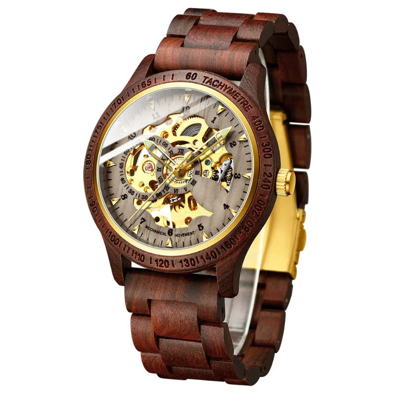 Sandalwood Skeleton Mechanical Watch