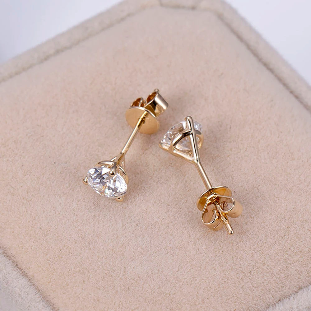 A pair 0.6-1.2CT Lab Grown Diamond Stud Earrings Round Cut 3 Prong Screw Back 14K Gold Jewelry for Women No IGI certificate
