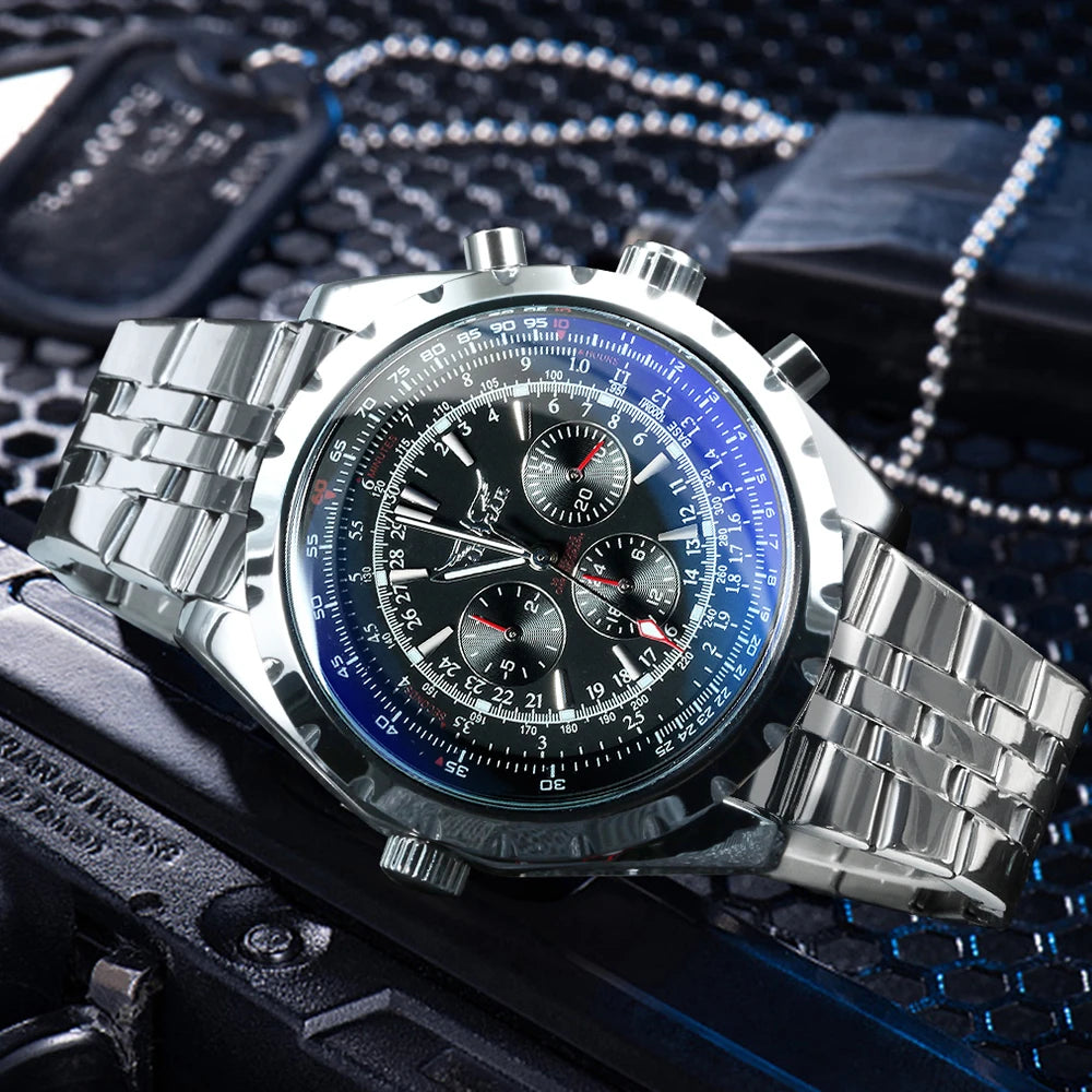Jaragar Automatic Watch for Men Multifunction 3 Sub-Dials Sports Mechanical Watches Top Brand Luxury Leather Steel Band