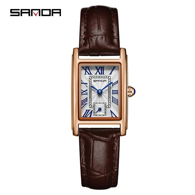 SANDA 1116 2024 Fashion Quartz Movement Women's Watch Luxury Steel And Leather Strap Wristwatch Ladies Dress Watches Simple Hour