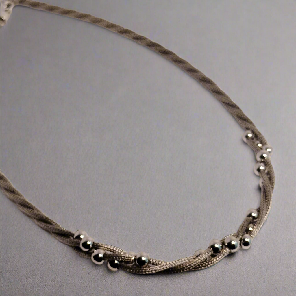 Sterling Silver Mesh and Bead Necklace
