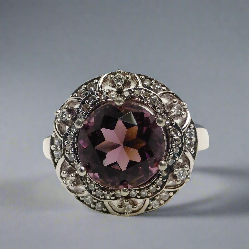 Sterling Silver Amethyst and Cubic Zirconia Ring