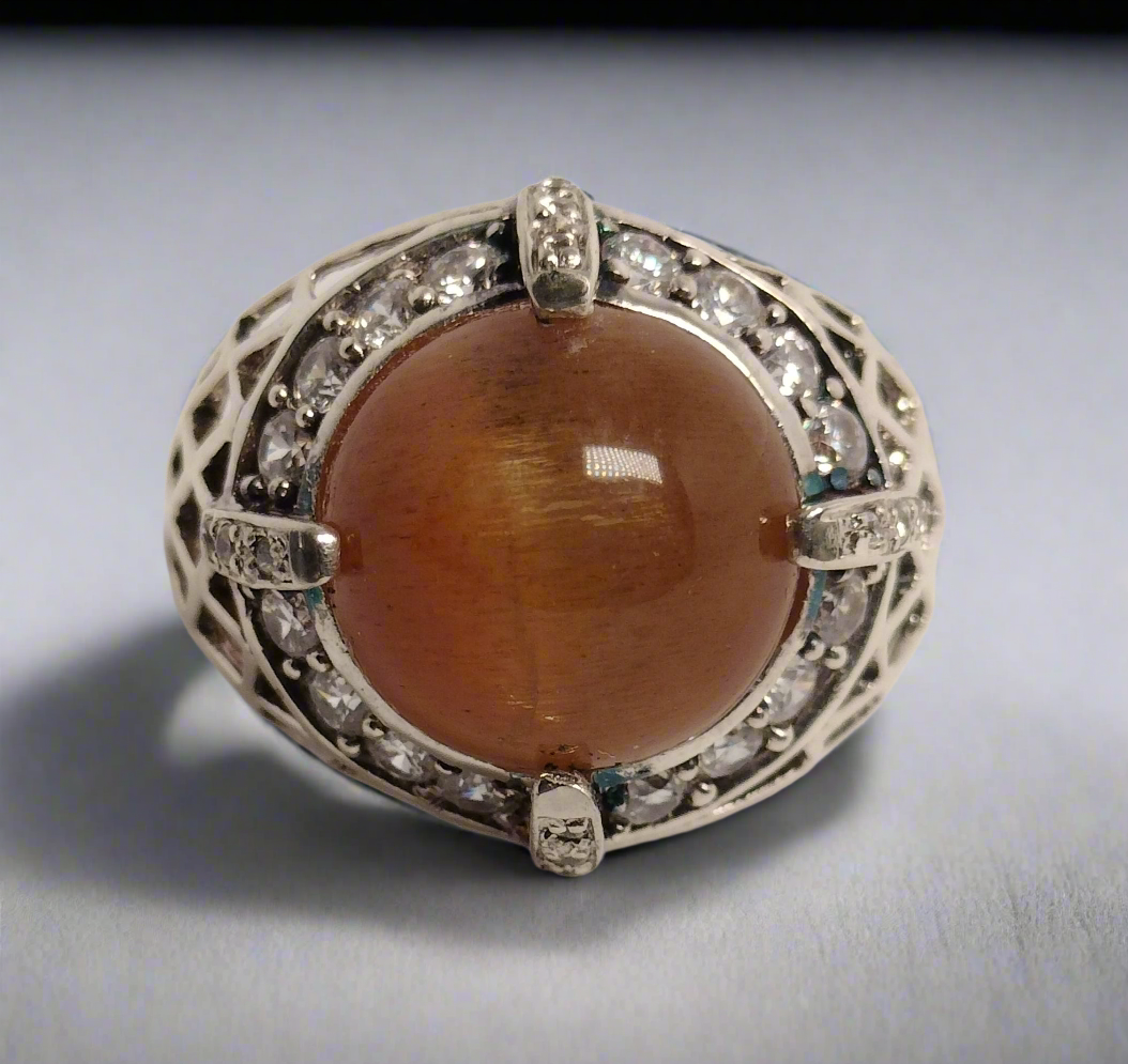 Sterling Silver Cats Eye and Cubic Zirconia Ring