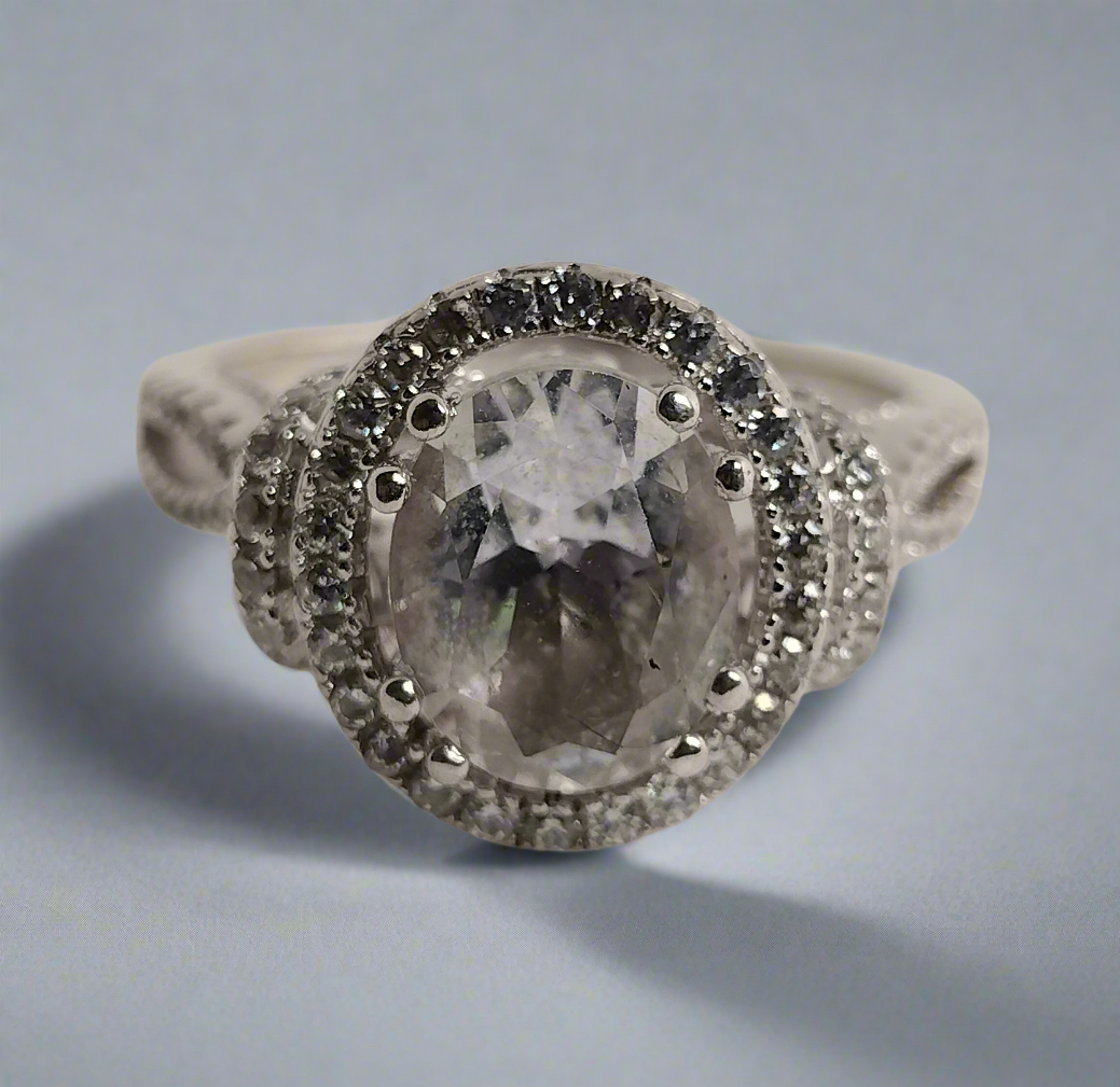 Sterling Silver White Topaz And Cubic Zirconia Ring