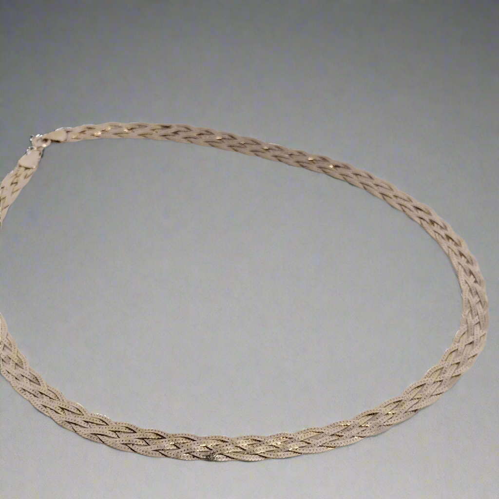 Sterling Silver Braided Herringbone Necklace