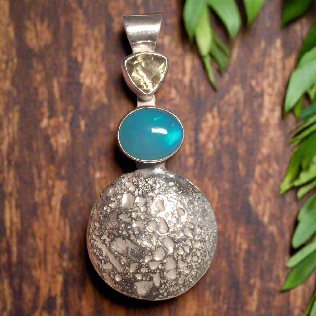 Sterling Silver Opal and Lemon Quartz Pendant