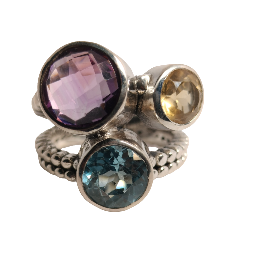 Sterling Silver Amethyst Topaz and Citrine Ring