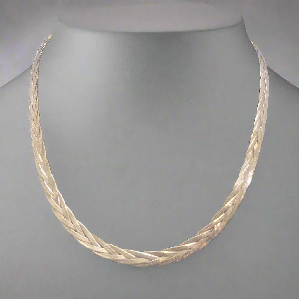 Sterling Silver Braided Herringbone Necklace