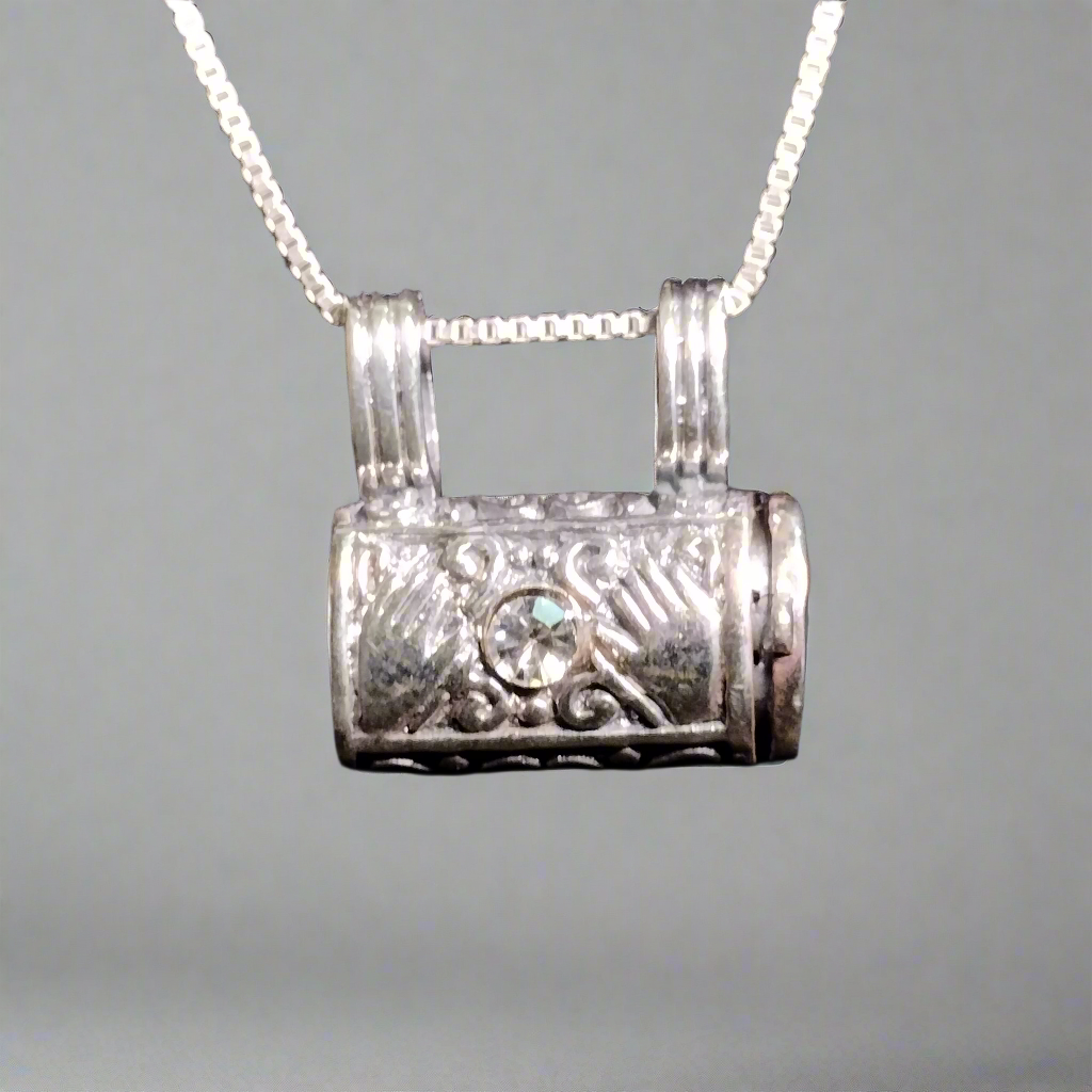 Sterling Silver Rhinestone Purse Pendant and Chain
