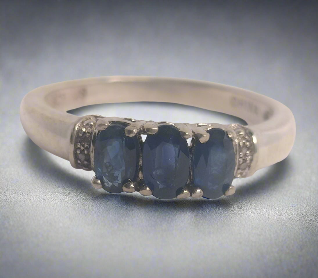 Sterling Silver Sapphire Diamond Ring