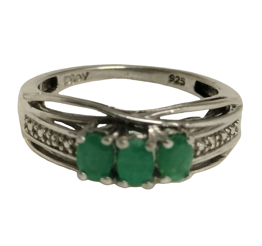 Sterling Silver Emerald and Diamond Ring