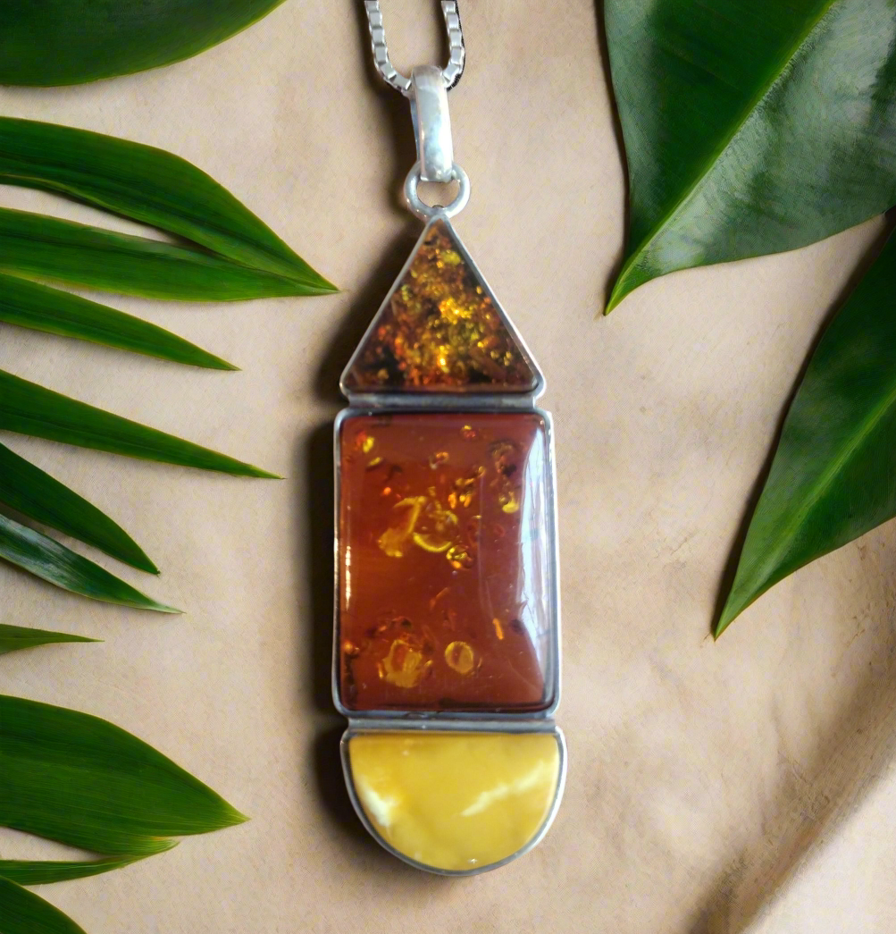 Sterling Silver Amber Pendant and Chain
