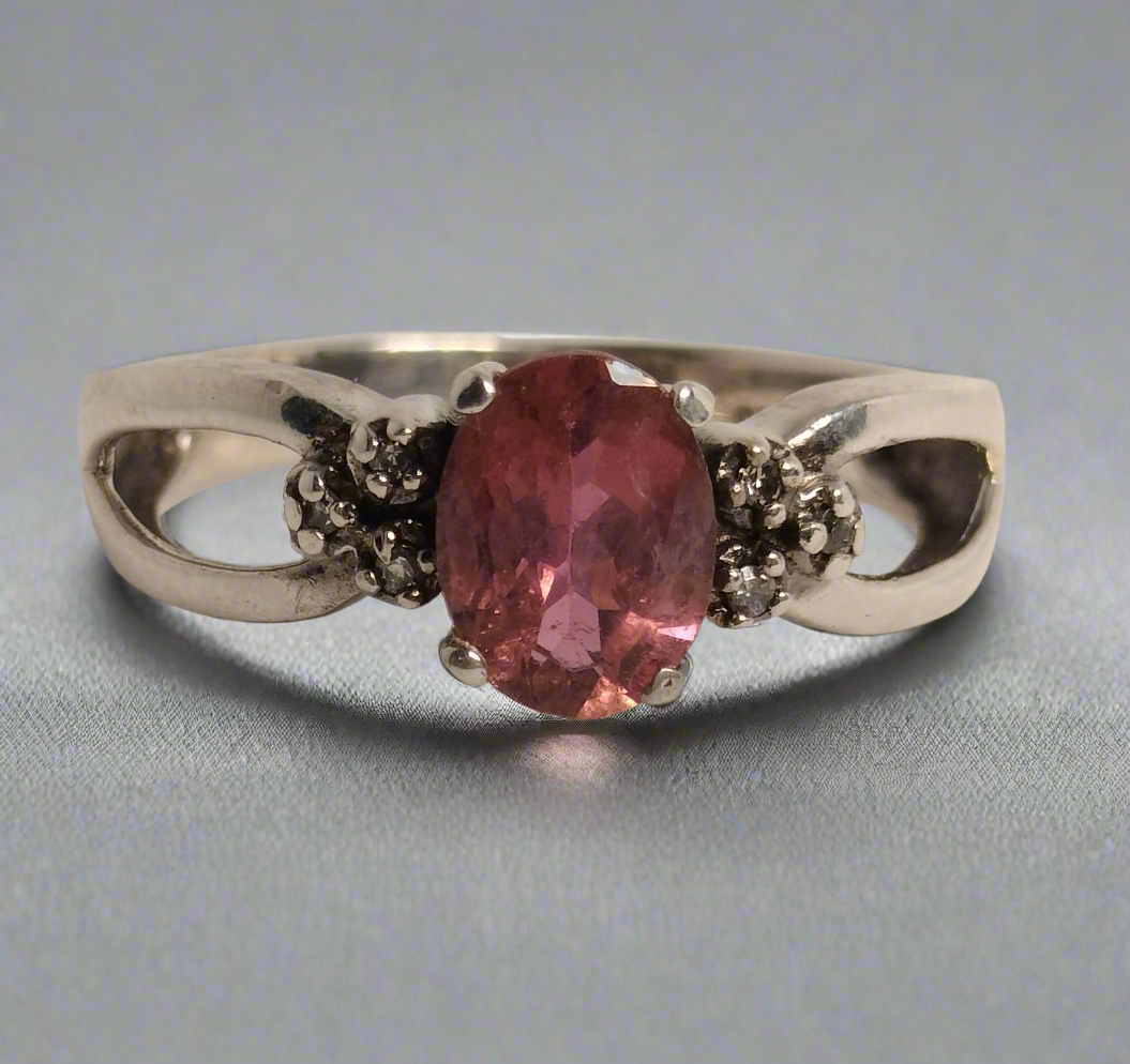 Sterling Silver Tourmaline and Diamond Ring