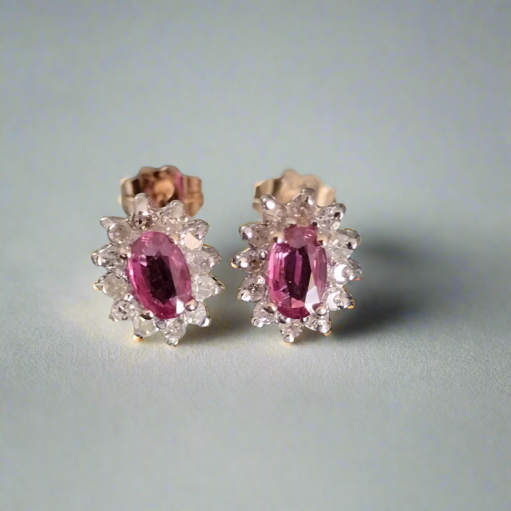14k Gold Ruby and Diamond Earrings