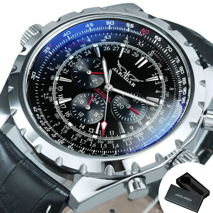 Jaragar Automatic Watch for Men Multifunction 3 Sub-Dials Sports Mechanical Watches Top Brand Luxury Leather Steel Band