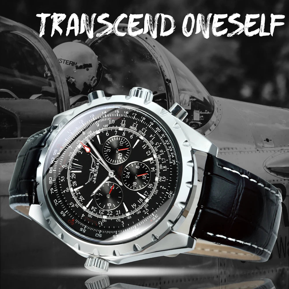 Jaragar Automatic Watch for Men Multifunction 3 Sub-Dials Sports Mechanical Watches Top Brand Luxury Leather Steel Band