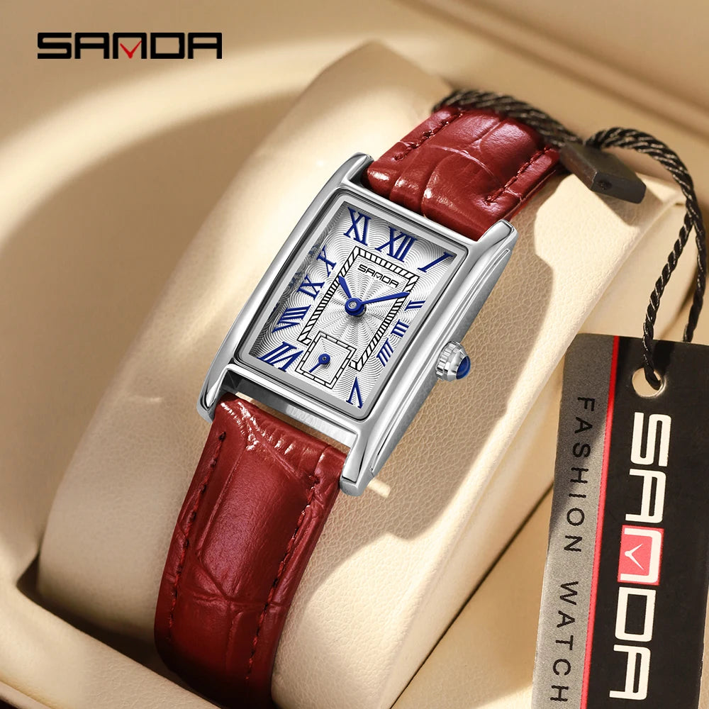 SANDA 1116 2024 Fashion Quartz Movement Women's Watch Luxury Steel And Leather Strap Wristwatch Ladies Dress Watches Simple Hour