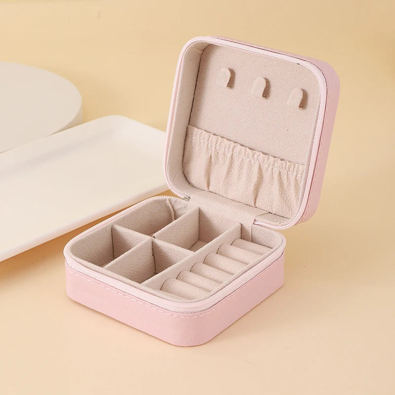 1pcs Single Layer Storage Box Ladies Travel Leather Jewelry Box Classic Black Pure White Fashion Pink Storage Box