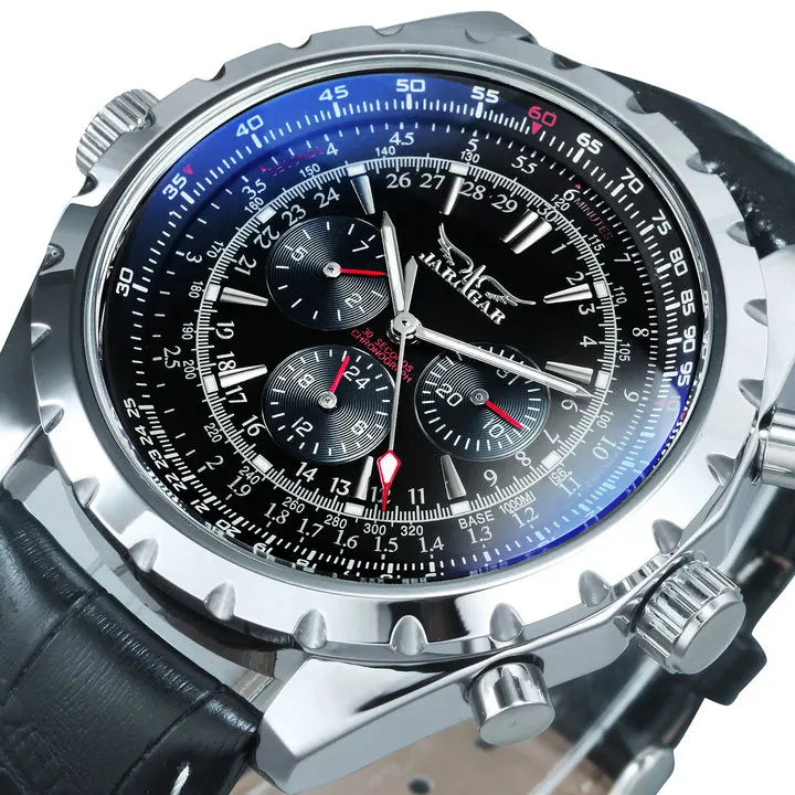 Jaragar Automatic Watch for Men Multifunction 3 Sub-Dials Sports Mechanical Watches Top Brand Luxury Leather Steel Band