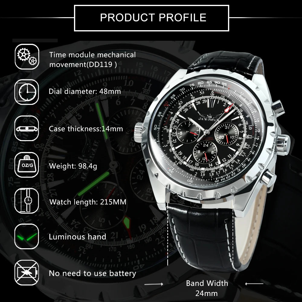 Jaragar Automatic Watch for Men Multifunction 3 Sub-Dials Sports Mechanical Watches Top Brand Luxury Leather Steel Band