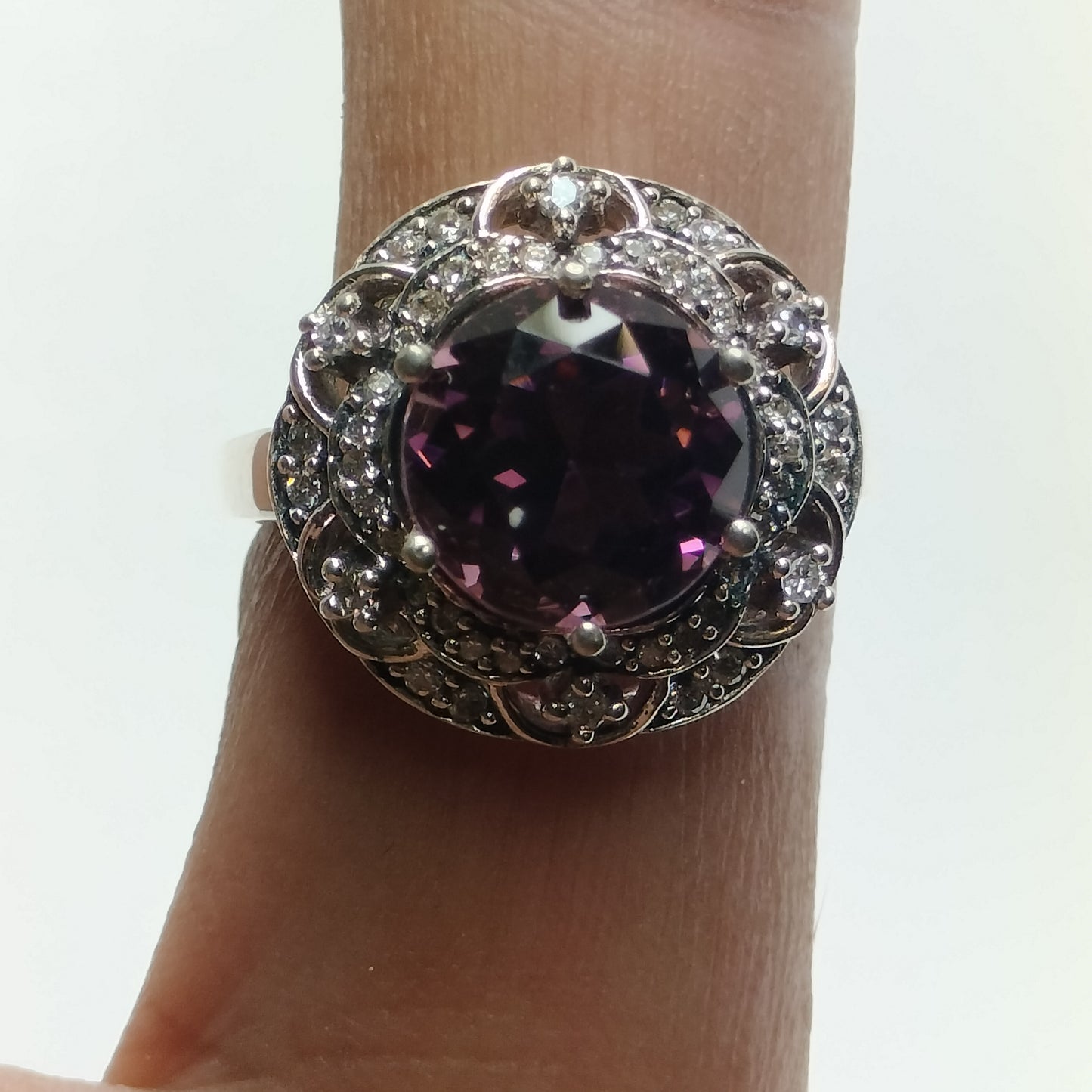 Sterling Silver Amethyst and Cubic Zirconia Ring