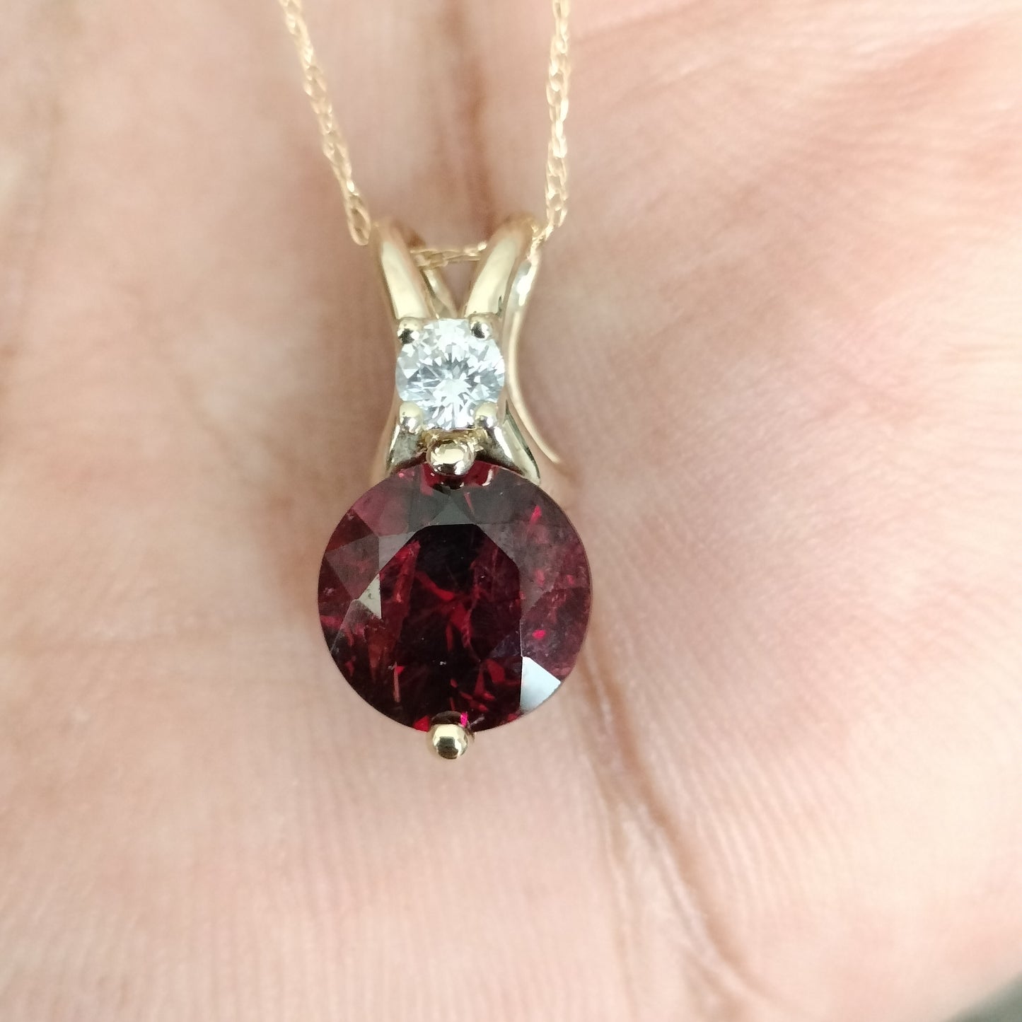14k Gold Spinel and Diamond Pendant and Chain