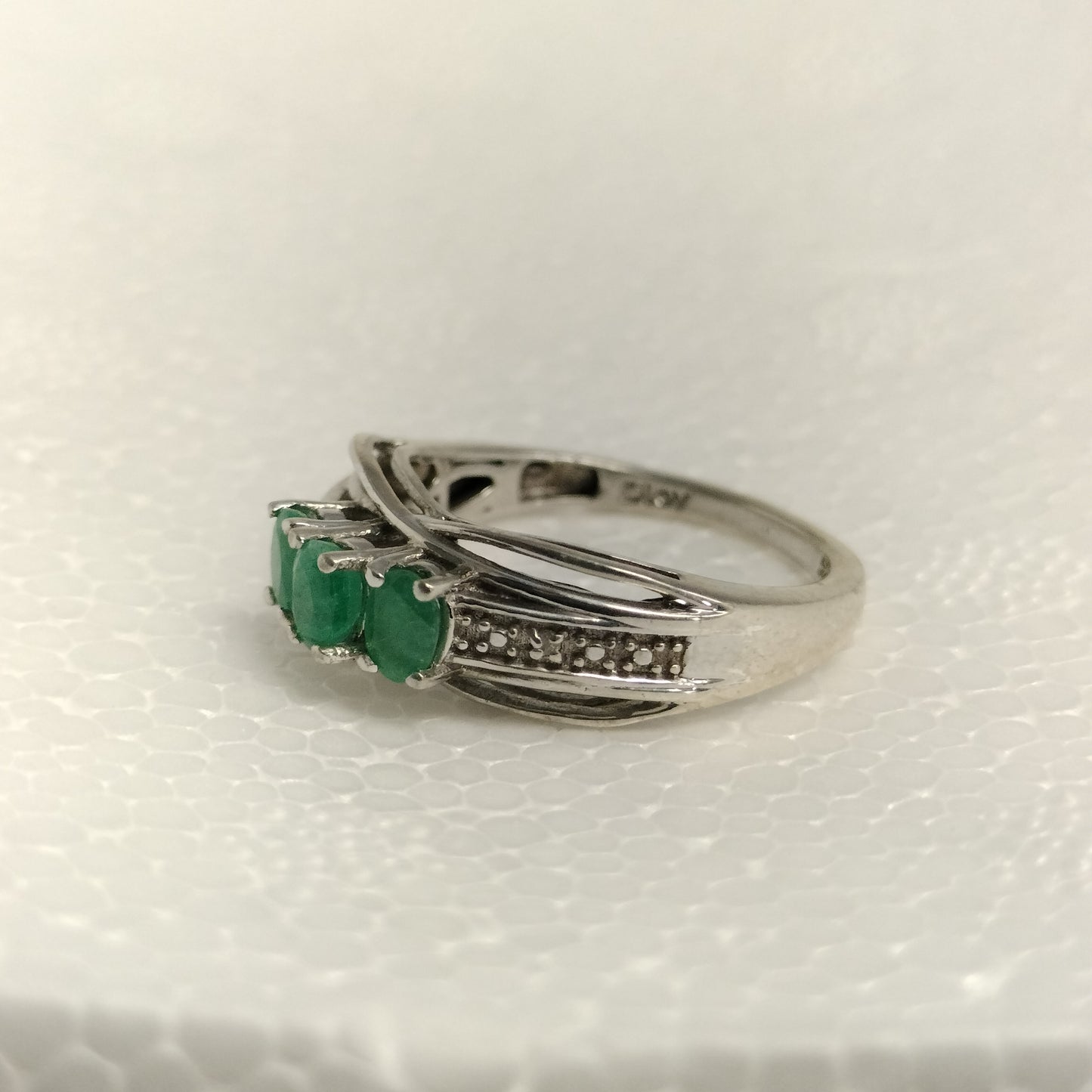 Sterling Silver Emerald and Diamond Ring