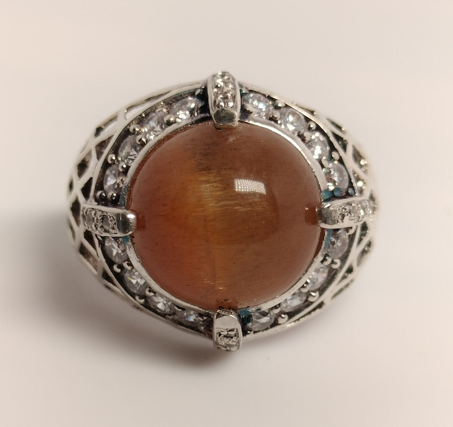 Sterling Silver Cats Eye and Cubic Zirconia Ring