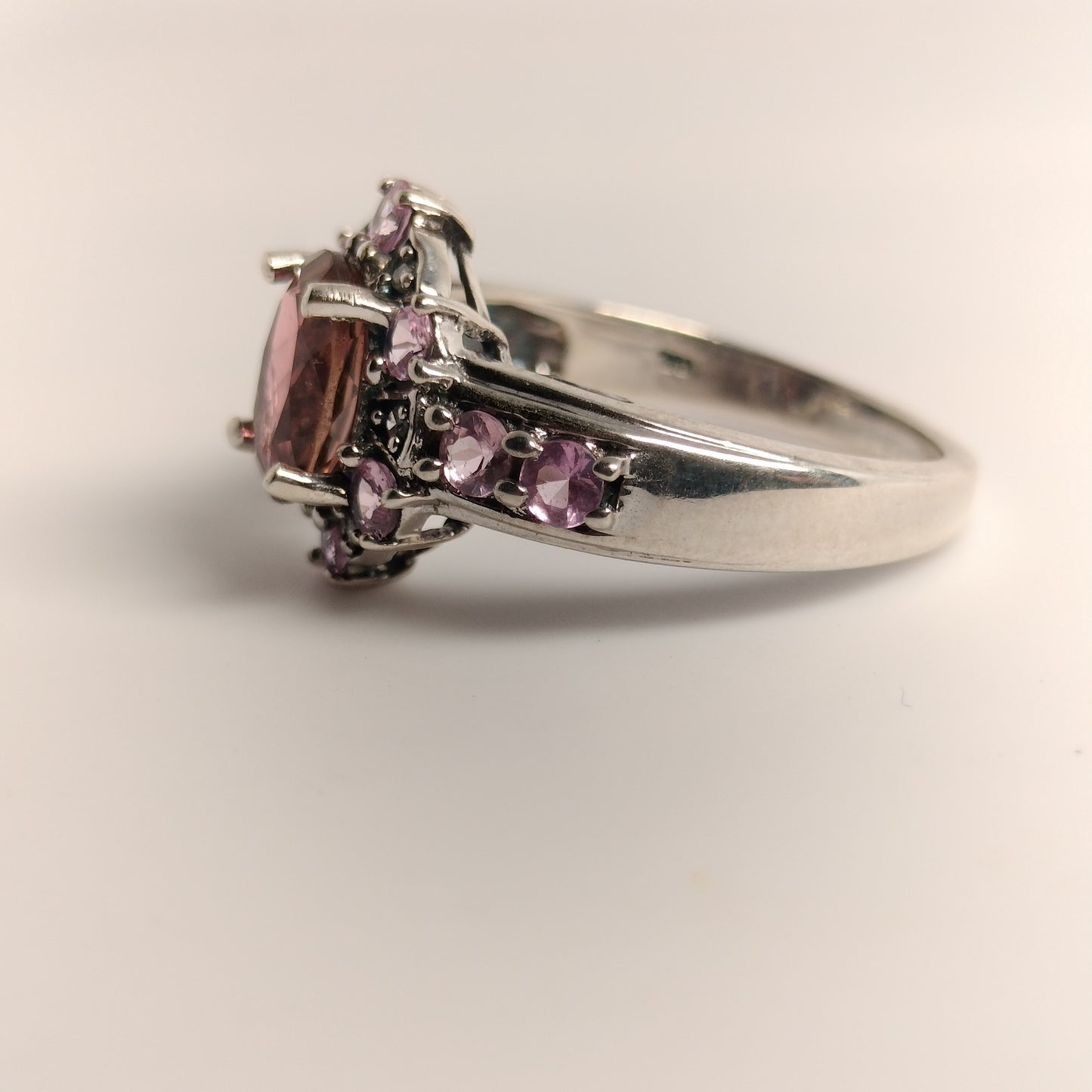 Sterling Silver Tourmaline, Pink Sapphire and Diamond Ring