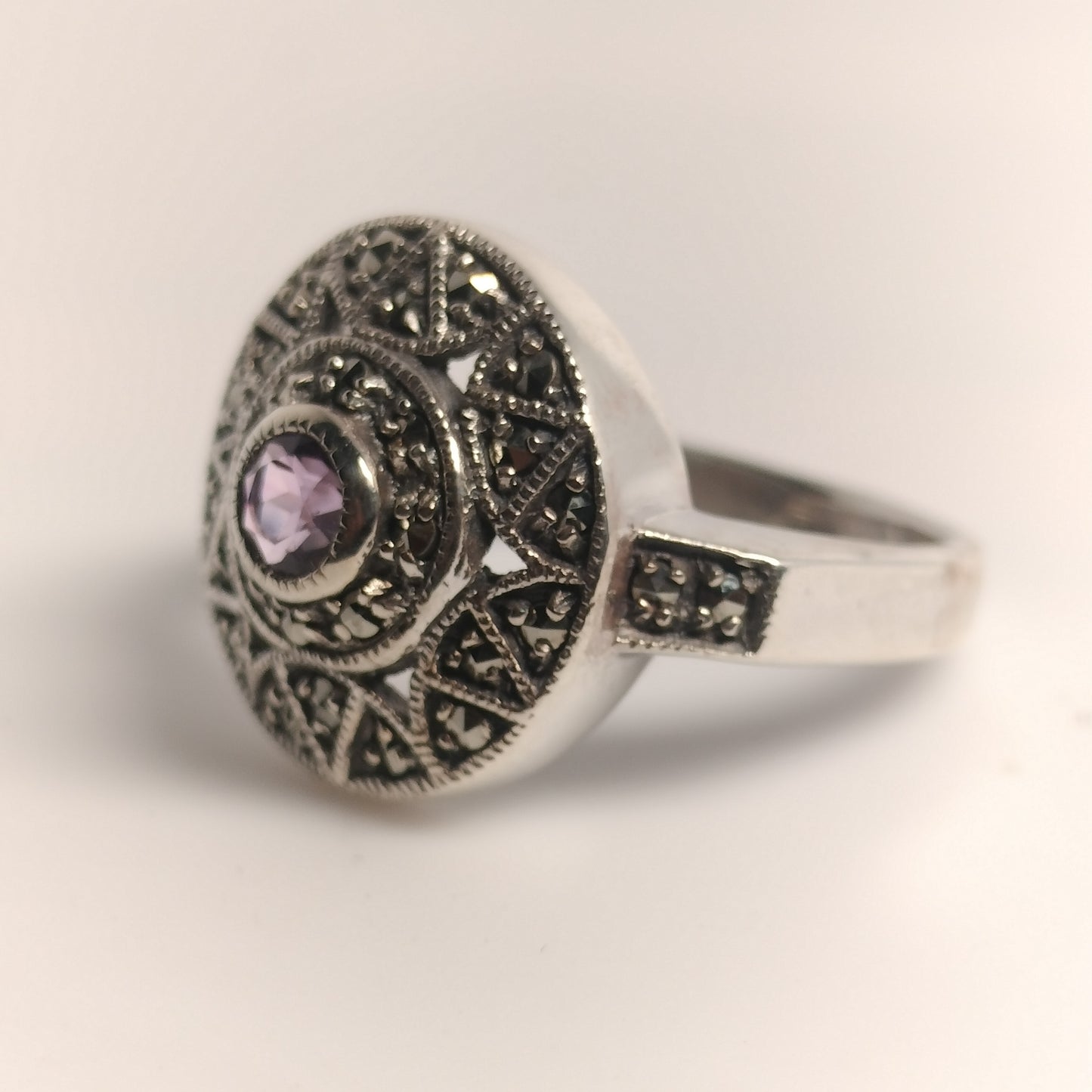 Sterling Silver Amethyst and Marcasite Ring