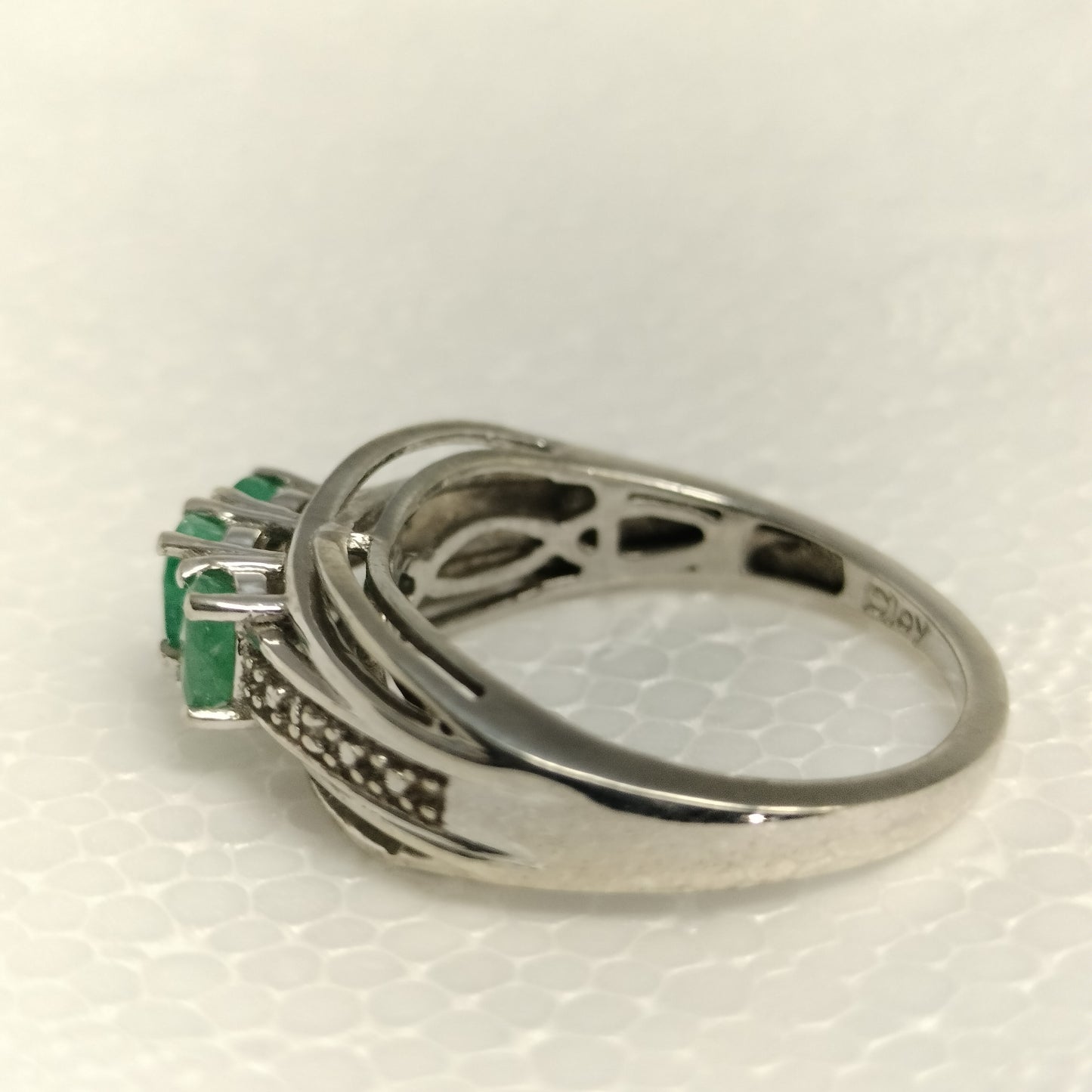 Sterling Silver Emerald and Diamond Ring