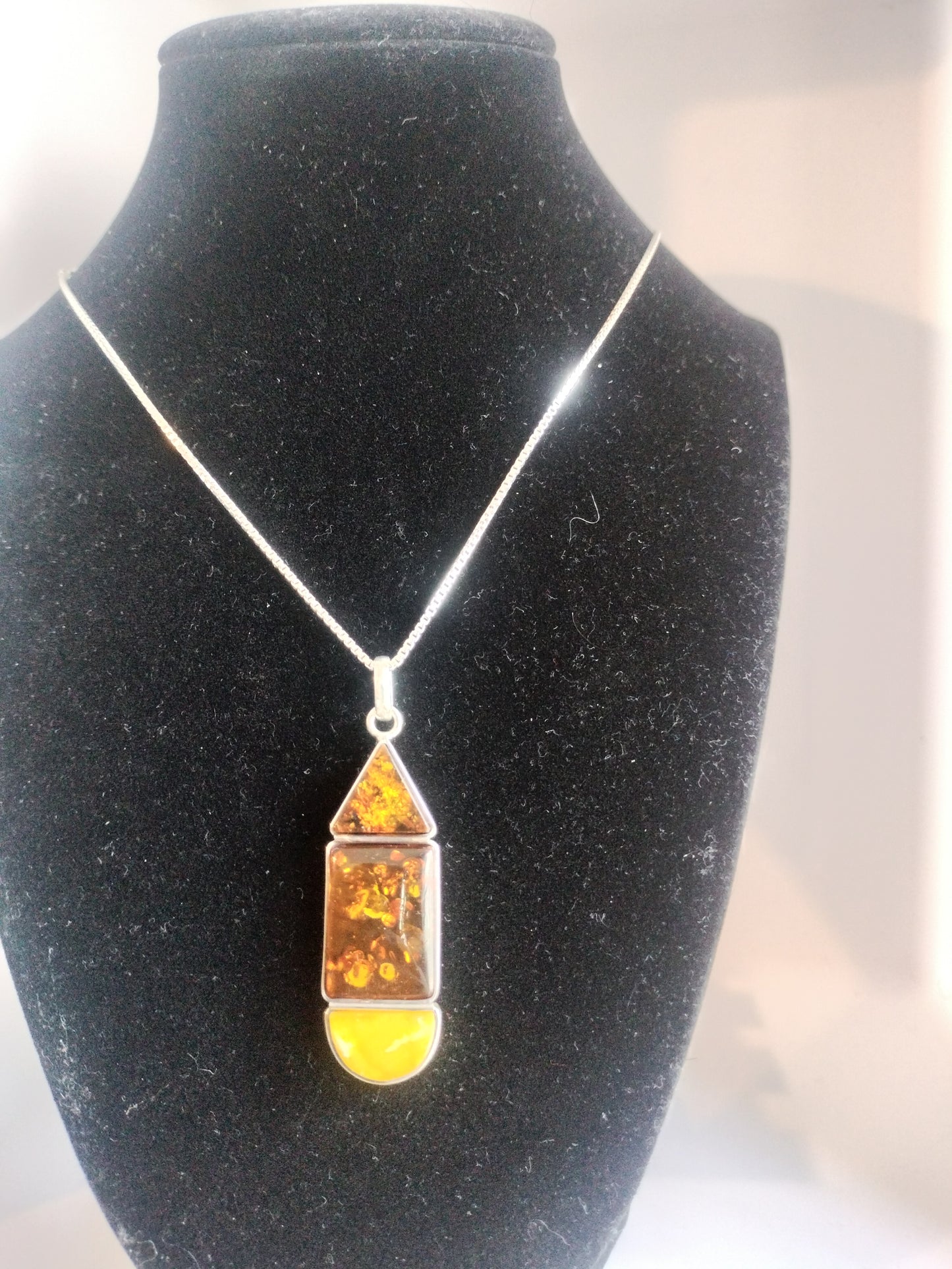 Sterling Silver Amber Pendant and Chain