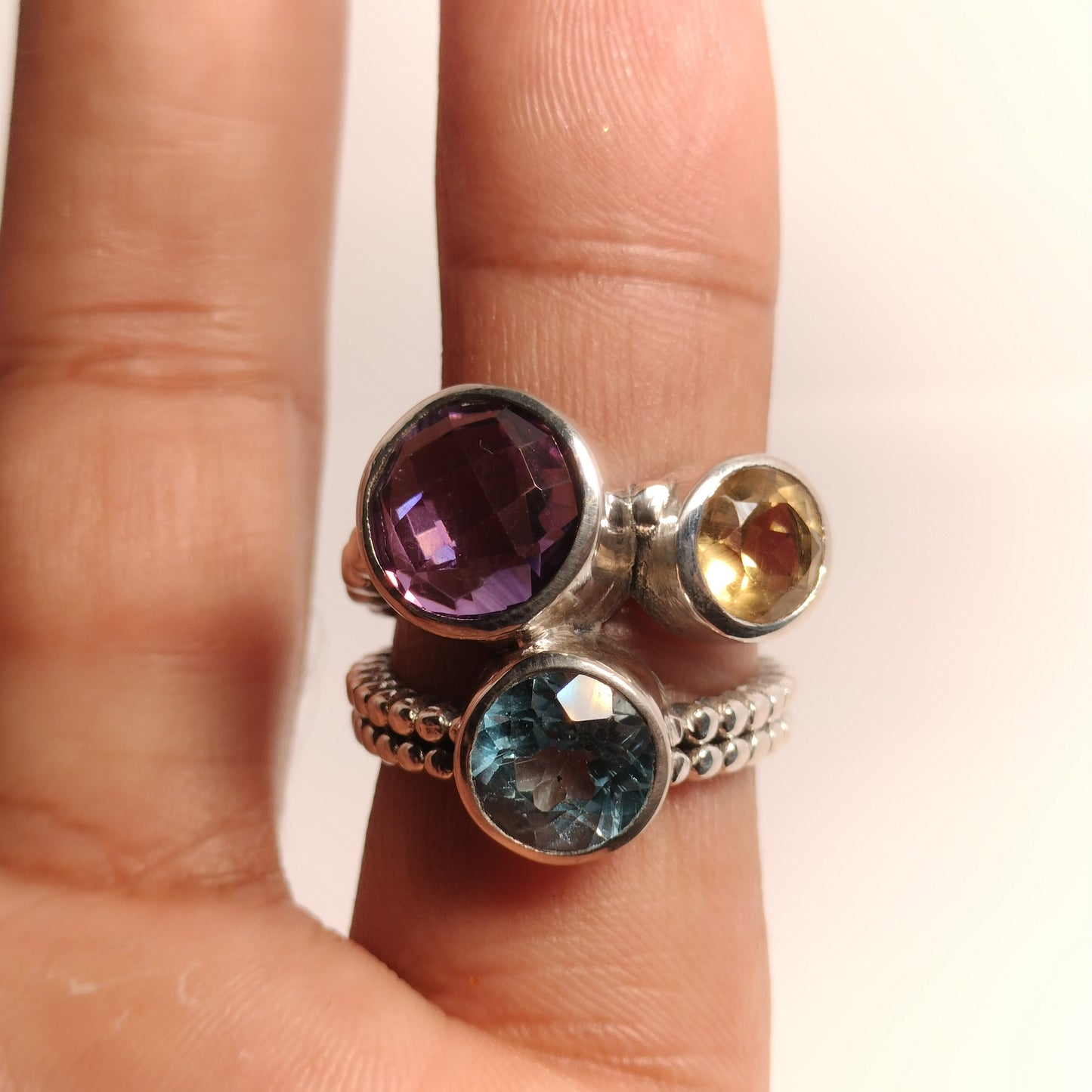 Sterling Silver Amethyst Topaz and Citrine Ring