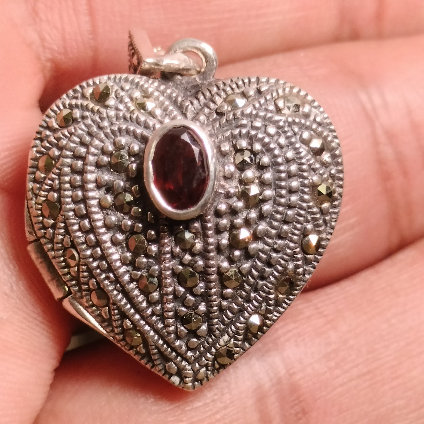 Sterling Silver Marcasite and Garnet Locket