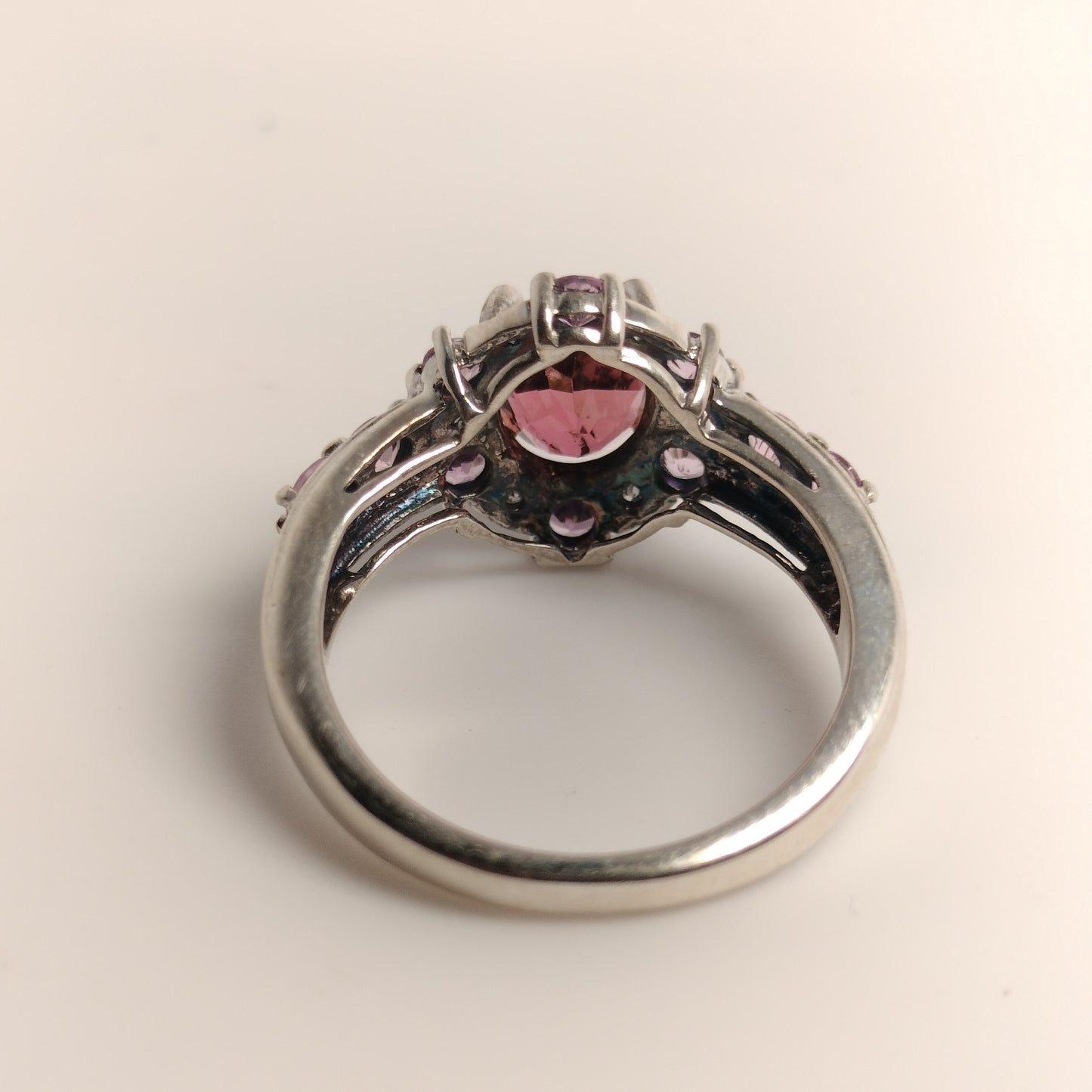 Sterling Silver Tourmaline, Pink Sapphire and Diamond Ring