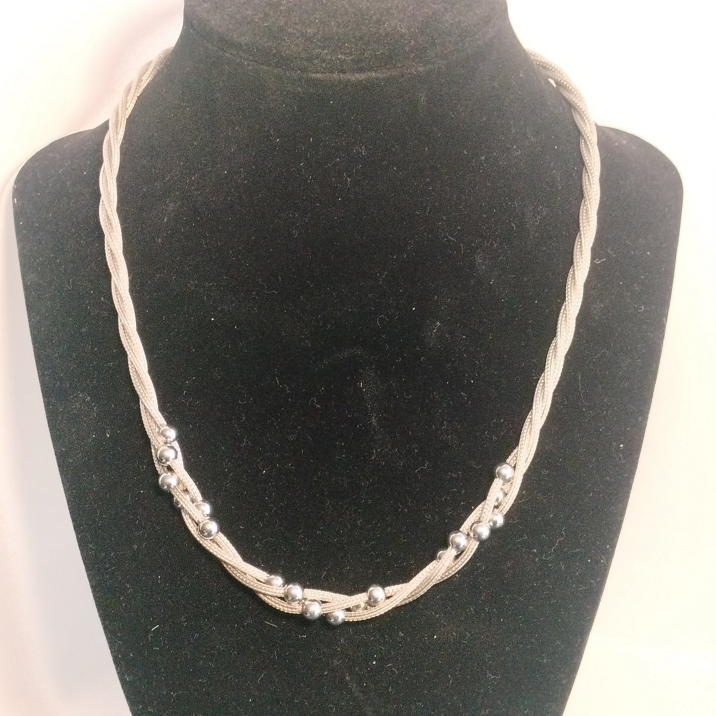 Sterling Silver Mesh and Bead Necklace