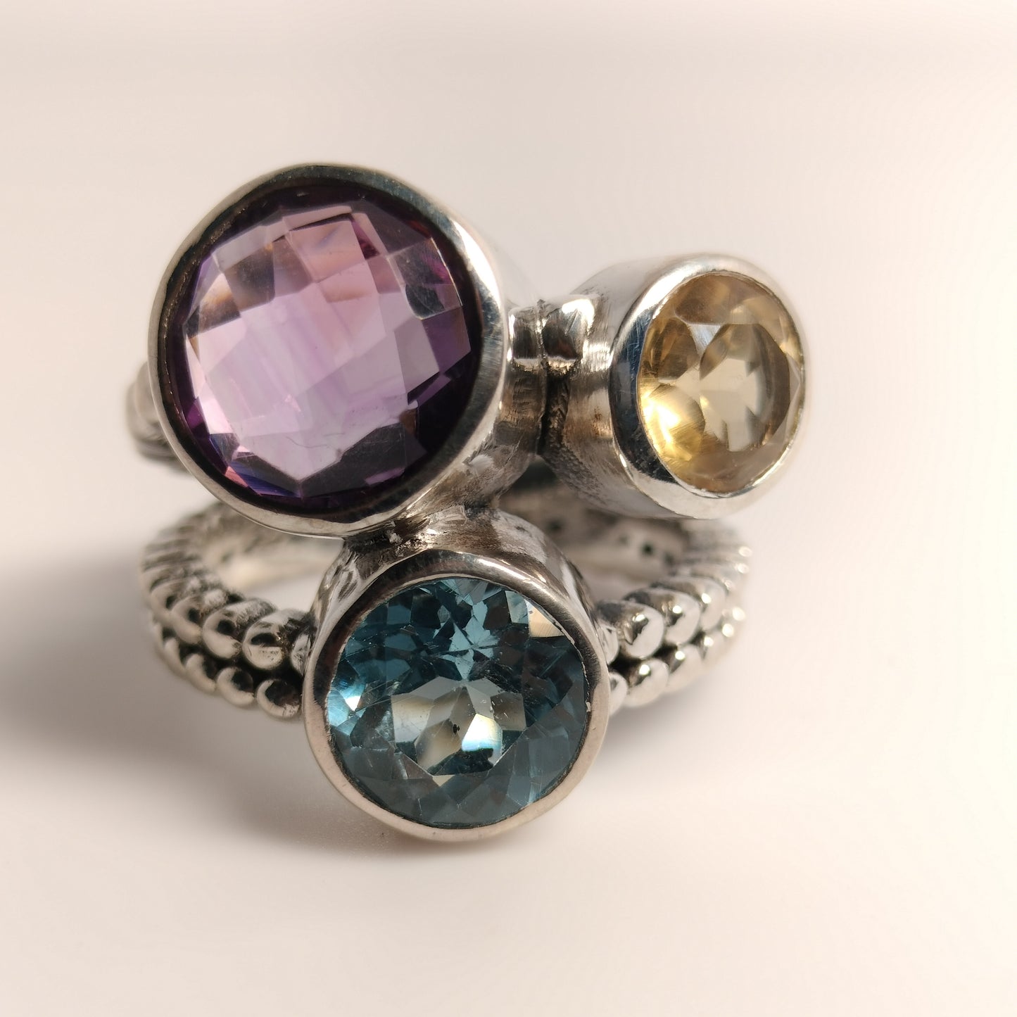 Sterling Silver Amethyst Topaz and Citrine Ring
