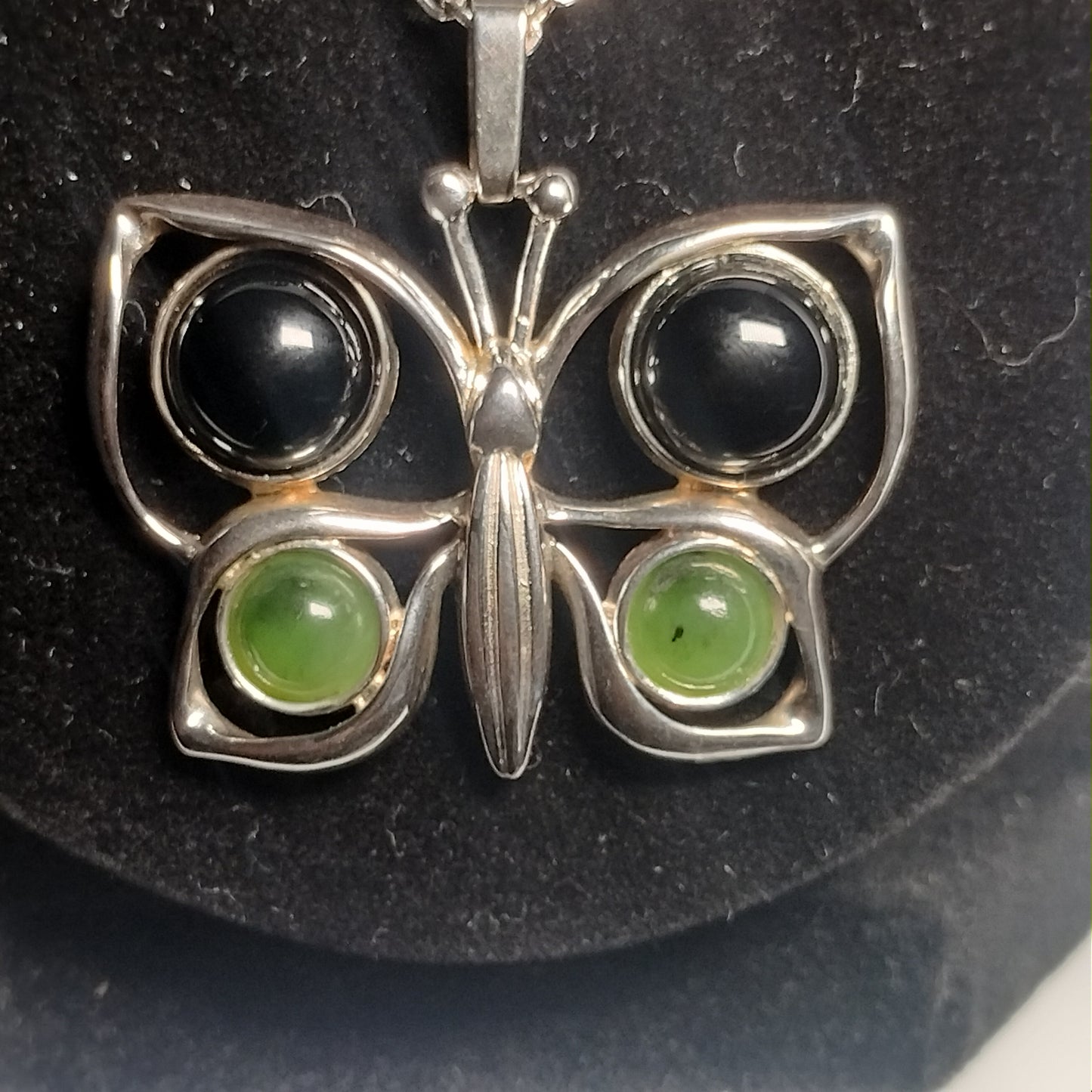 Sterling silver Onyx and Jade Pendant and Chain