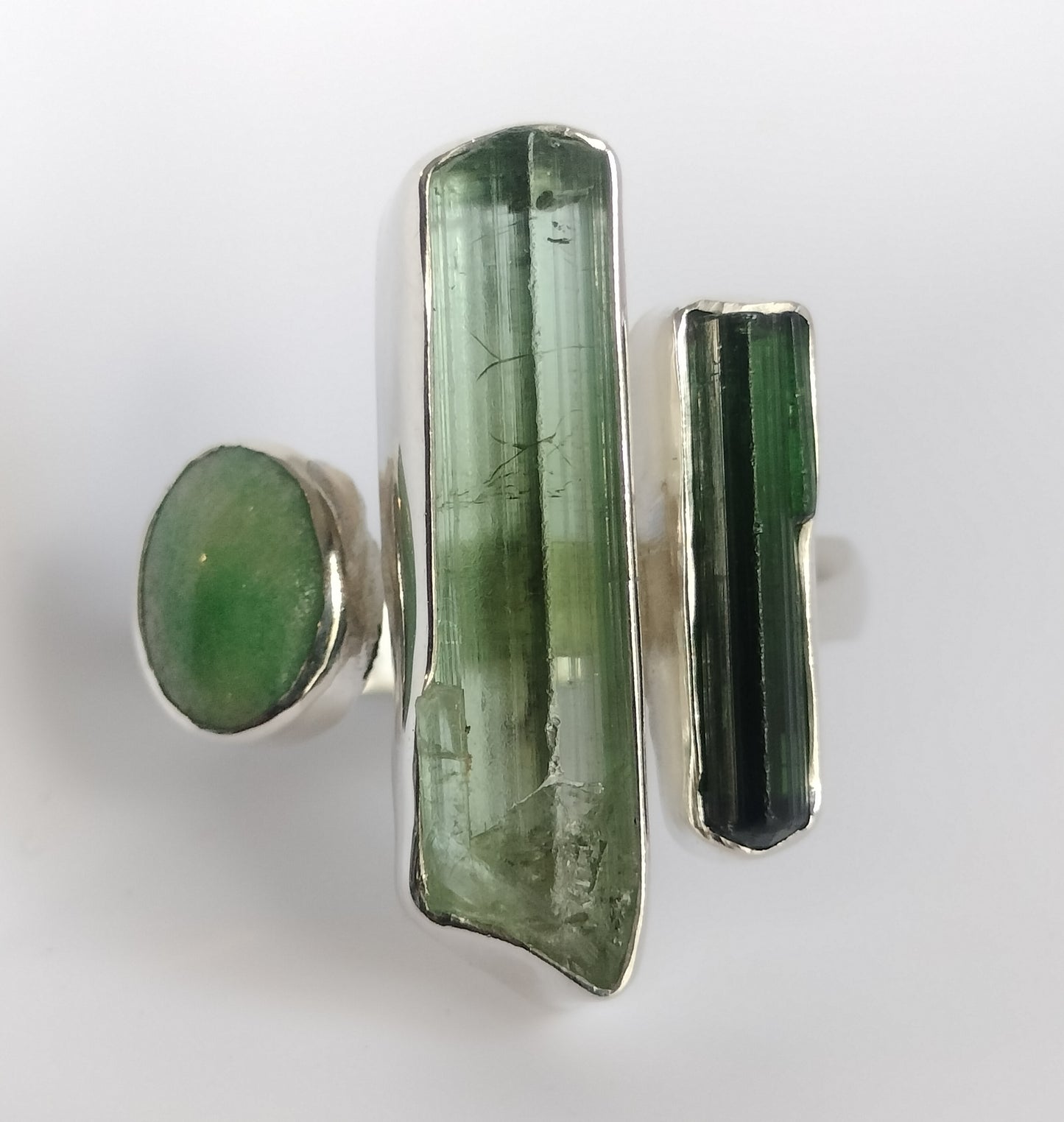 Sterling Silver Tourmaline and Jade Ring
