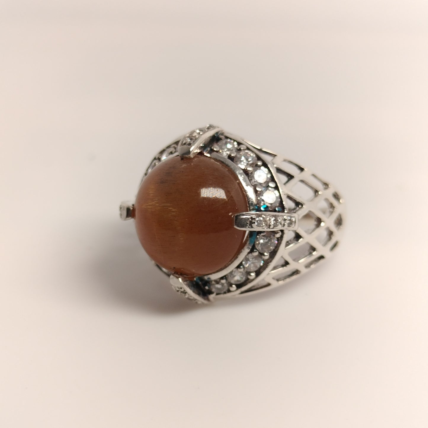 Sterling Silver Cats Eye and Cubic Zirconia Ring