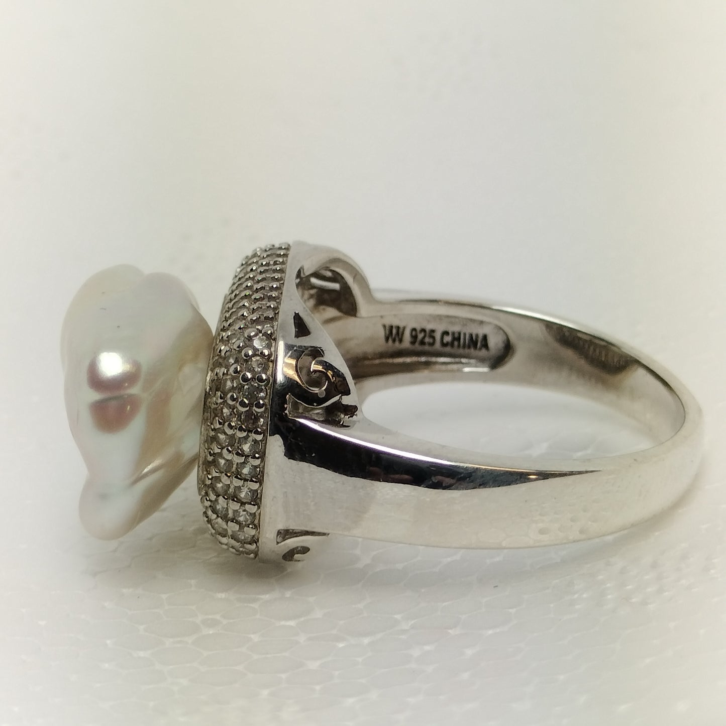 Sterling Silver Baroque Pearl and Cubic Zirconia Ring Ring