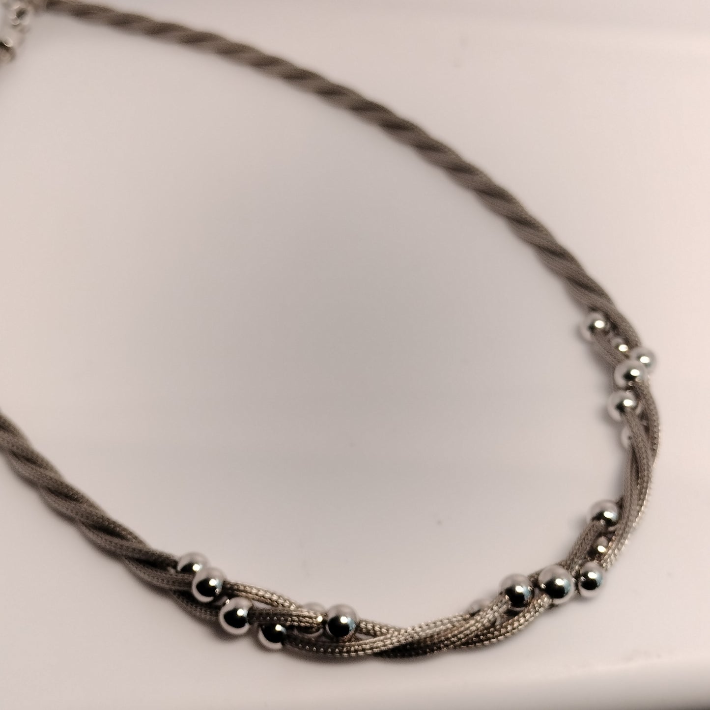 Sterling Silver Mesh and Bead Necklace
