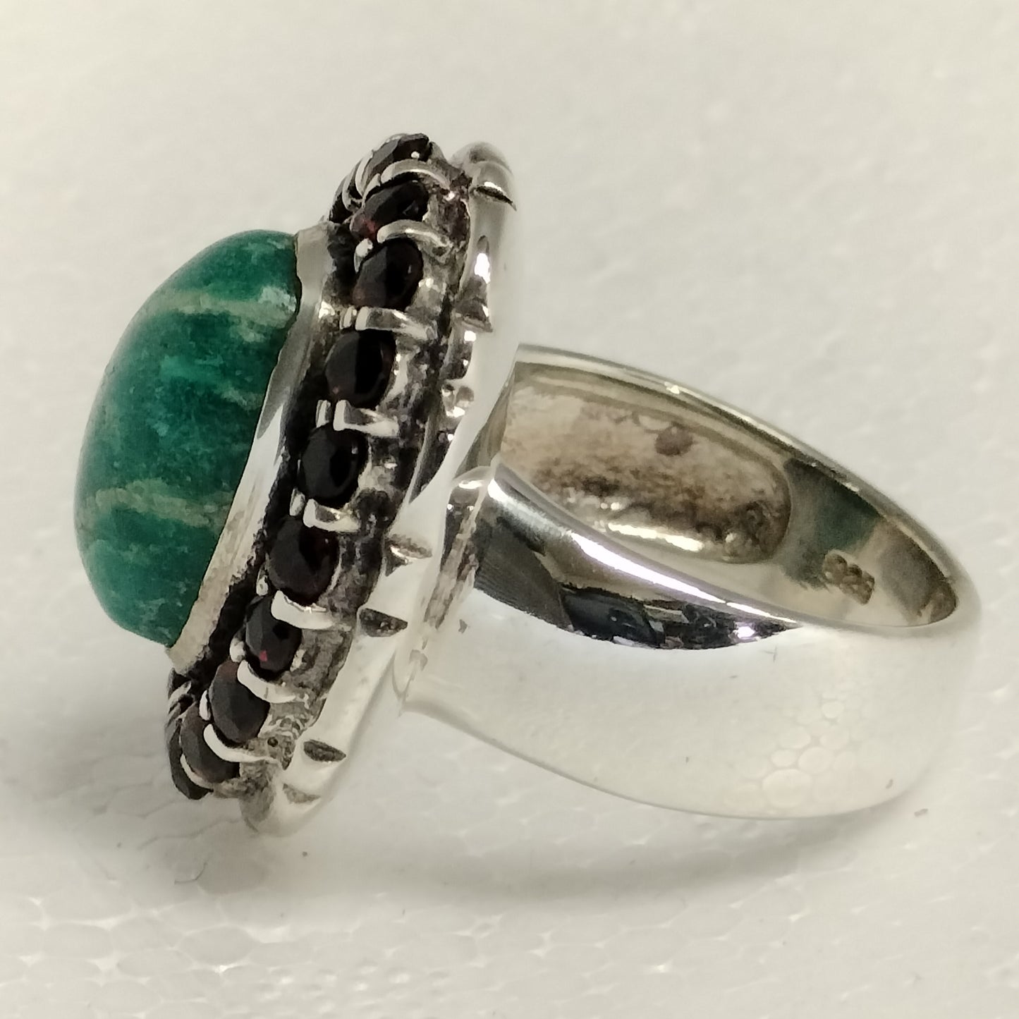 Sterling Silver Amazonite and Garnet Ring