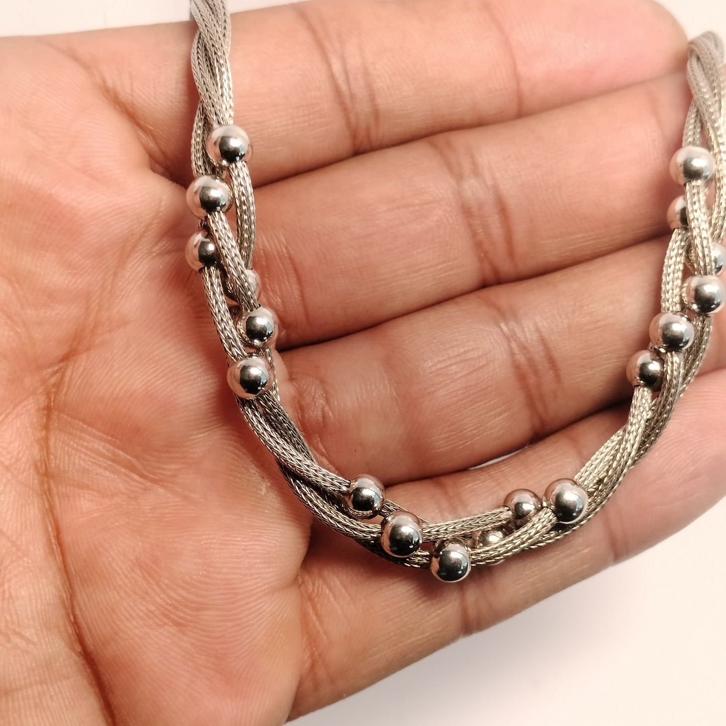 Sterling Silver Mesh and Bead Necklace