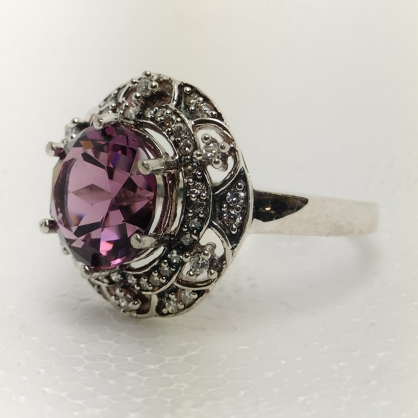 Sterling Silver Amethyst and Cubic Zirconia Ring